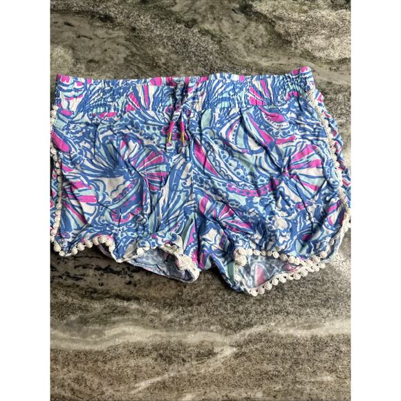 Lilly Pulitzer Target Shorts Girls 7/8 My Fans Blue Pink Lightweight (v32) - Picture 1 of 3